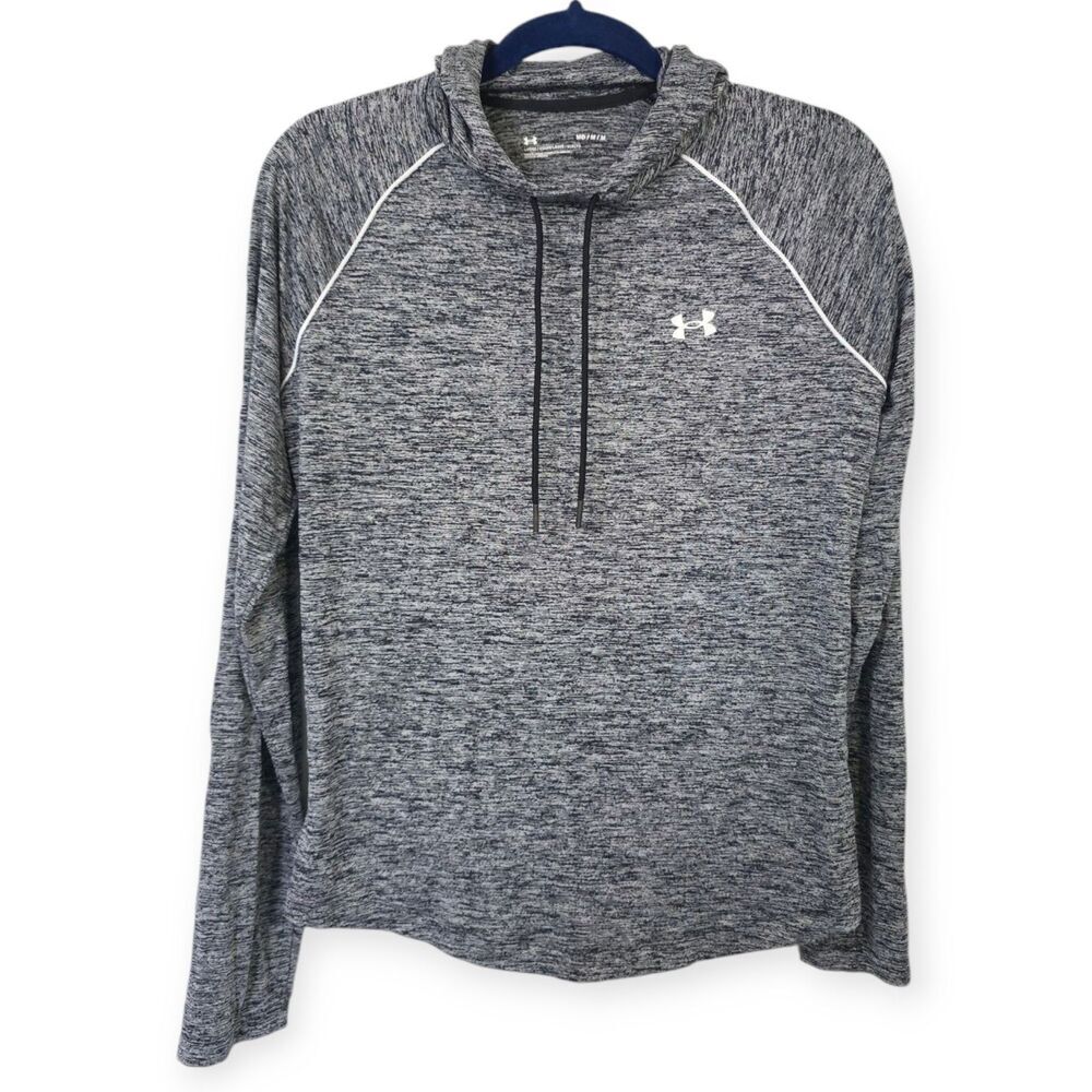 Under Armour UA Womens M Velocity Logo Pullover Hoodie Gray High Neck Athletic